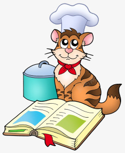 长胡须的厨师书本前的厨师小猫高清图片