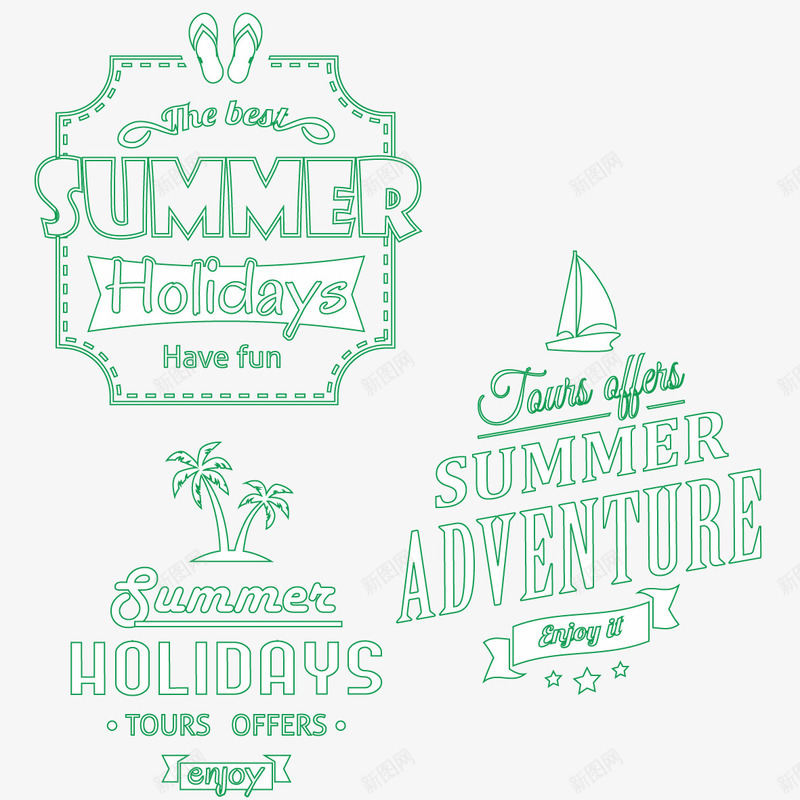 假日旅游标志图标png_新图网 https://ixintu.com LOGO设计 字体设计 帆船 标签 椰子树 沙滩 绿色