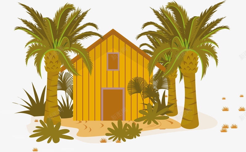 沙滩上的小木屋png免抠素材_新图网 https://ixintu.com 小木屋 椰树装饰 沙滩 矢量素材 餐厅