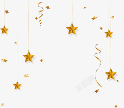 金色丝带花圣诞节金色星星挂饰高清图片