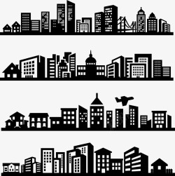 黑色灰色城市剪影背景手绘黑色城市建筑剪影高清图片