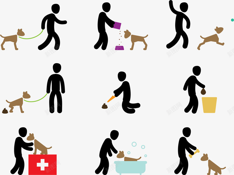 人和宠物图标png_新图网 https://ixintu.com 人与宠物 人和宠物 卡通 图标icon 宠物狗 宠物美容 洗澡 犬类动物 遛狗