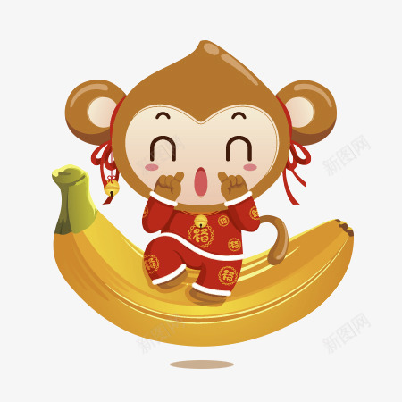 小猴子坐在香蕉上面的猴子图标png_新图网 https://ixintu.com 上面 小猴子 水彩 猴子 香蕉