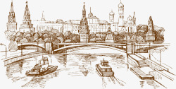 船只素材手绘欧式城市高清图片