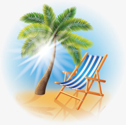 卡通阳光沙滩椰子树素材