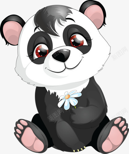 卡通黑白熊png免抠素材_新图网 https://ixintu.com 熊掌心 熊猫 白色 红眼睛 黑眼圈