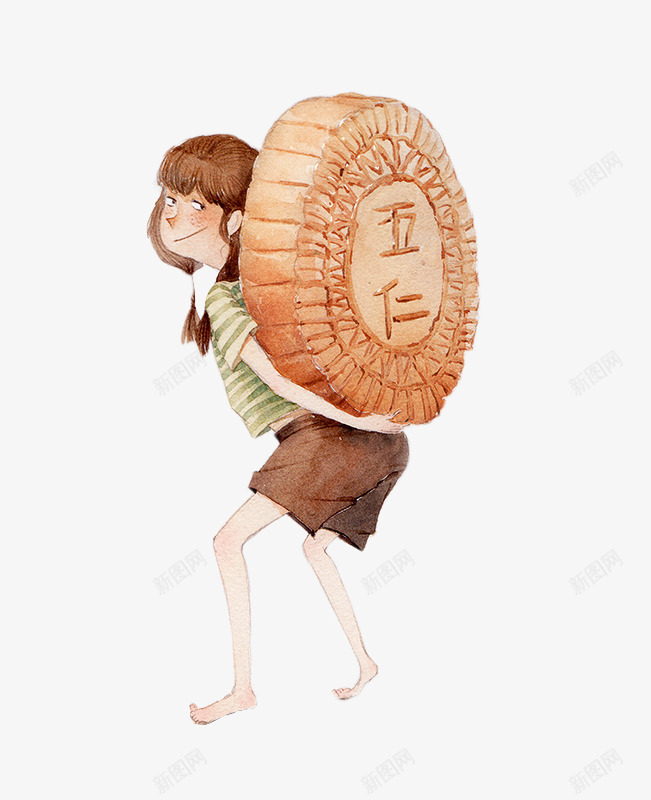 卡通背月饼的少女中秋png免抠素材_新图网 https://ixintu.com 中秋 卡通 少女 月饼