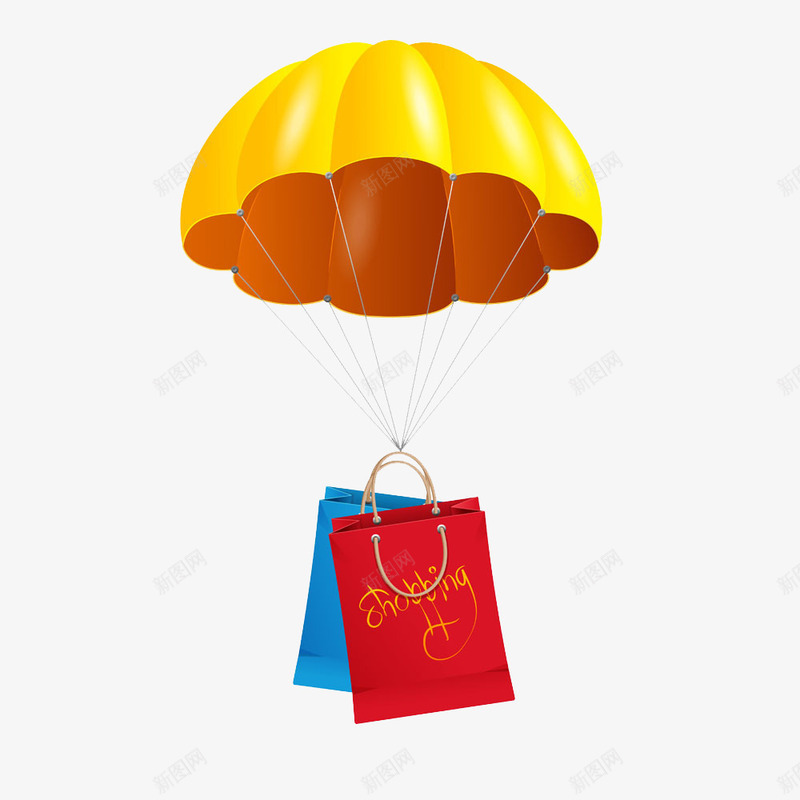 黄色降落伞png免抠素材_新图网 https://ixintu.com 伞 卡通 可爱 手提袋 红色袋子 蓝色袋子