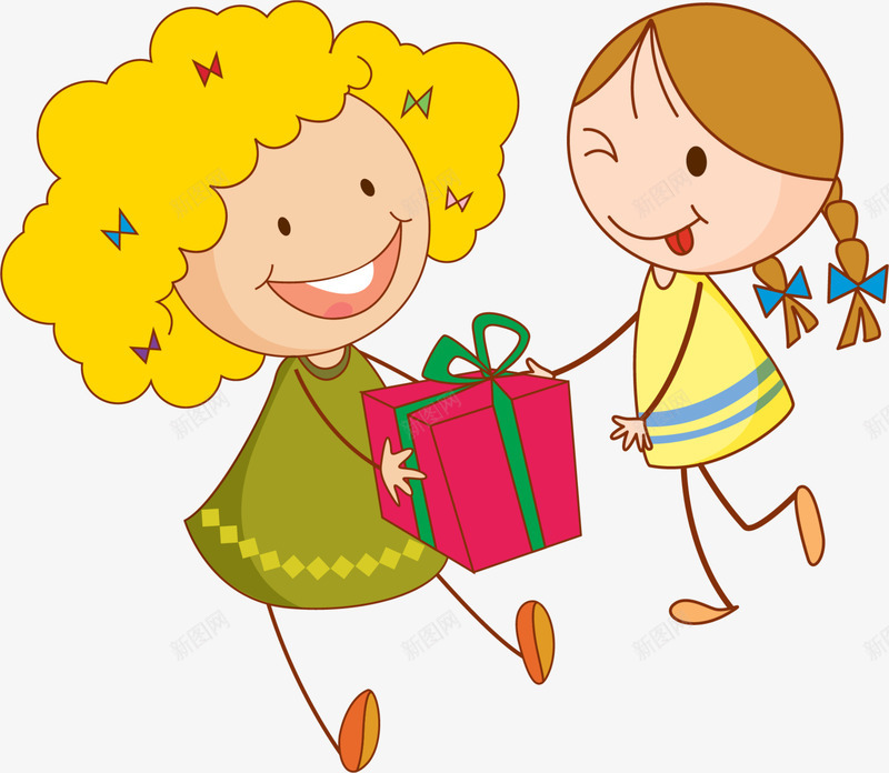 儿童节玩耍的女孩png免抠素材_新图网 https://ixintu.com 两个女孩 儿童节 开心 收到礼物 玩耍的女孩 红色礼盒