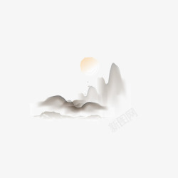 风水水墨画山与太阳高清图片