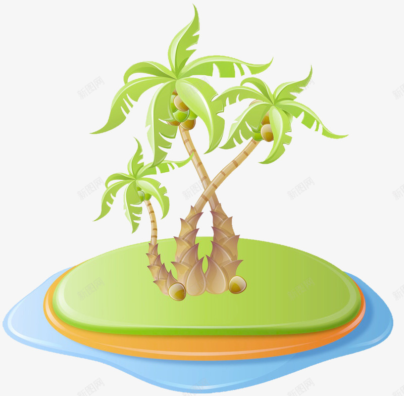 卡通棕榈树岛png免抠素材_新图网 https://ixintu.com png图片素材 免费png素材 棕树 沙滩 绿色 蓝色