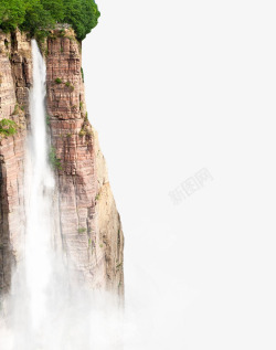 油画山水景区山水悬崖瀑布高清图片