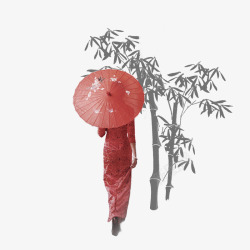 红色纸伞打着油纸伞的女子背影高清图片