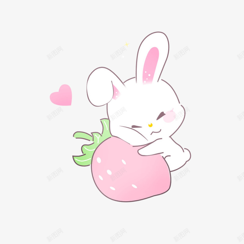 手绘白色小白兔png免抠素材_新图网 https://ixintu.com 卡通动物 小白兔 白色粉色 草莓 水果 喜欢 素材