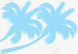 手绘卡通蓝色沙滩椰子树素材