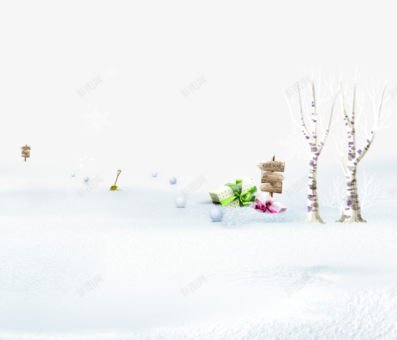 树下滚雪球png免抠素材_新图网 https://ixintu.com 下雪 冬天 指示牌 树干 白色 礼物 雪人 雪地 雪球 雪花