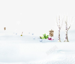 白色雪人树下滚雪球高清图片