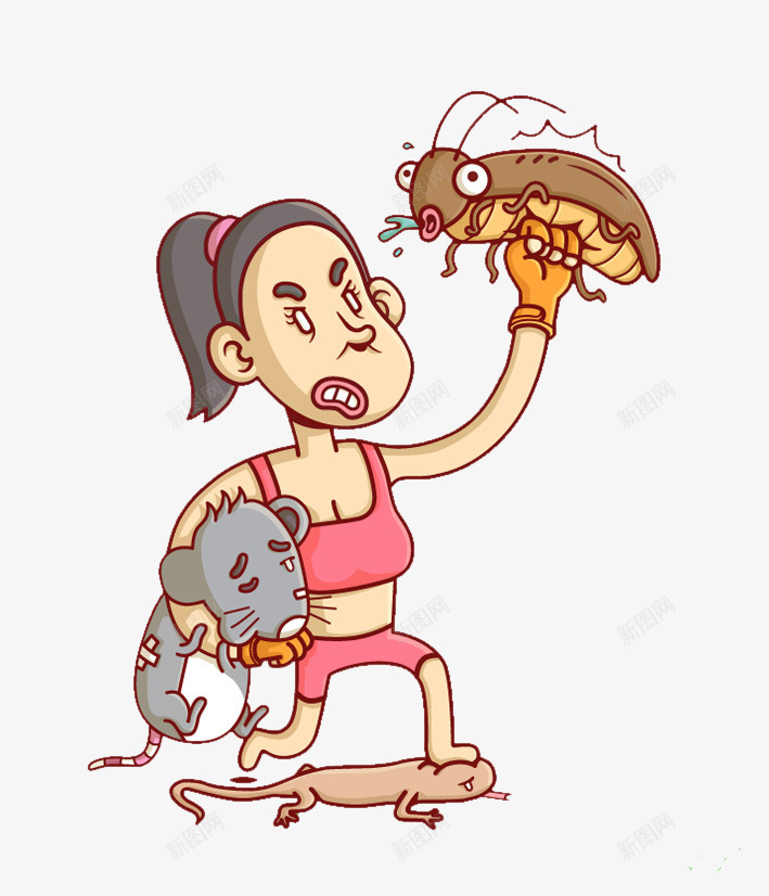卡通女汉子png免抠素材_新图网 https://ixintu.com png图片素材 免费png素材 壁虎 手绘 老鼠 蟑螂