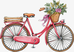 自行车与花卉矢量图素材