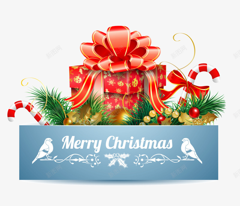精美包装礼盒png免抠素材_新图网 https://ixintu.com 圣诞 圣诞树 房屋 积雪 精美包装礼盒 贺卡 雪花