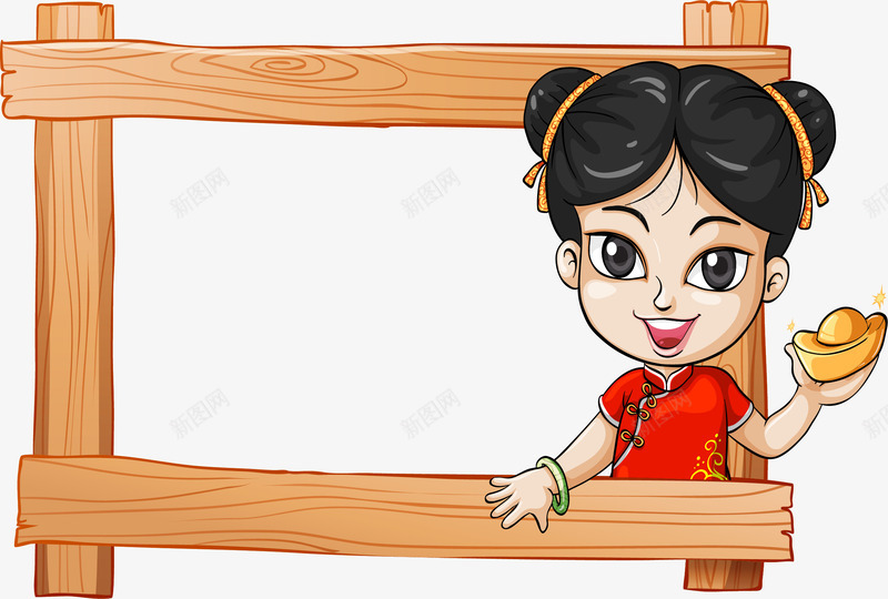 中国娃娃木质相框png免抠素材_新图网 https://ixintu.com 中国娃娃 中国风 木质边框 矢量素材