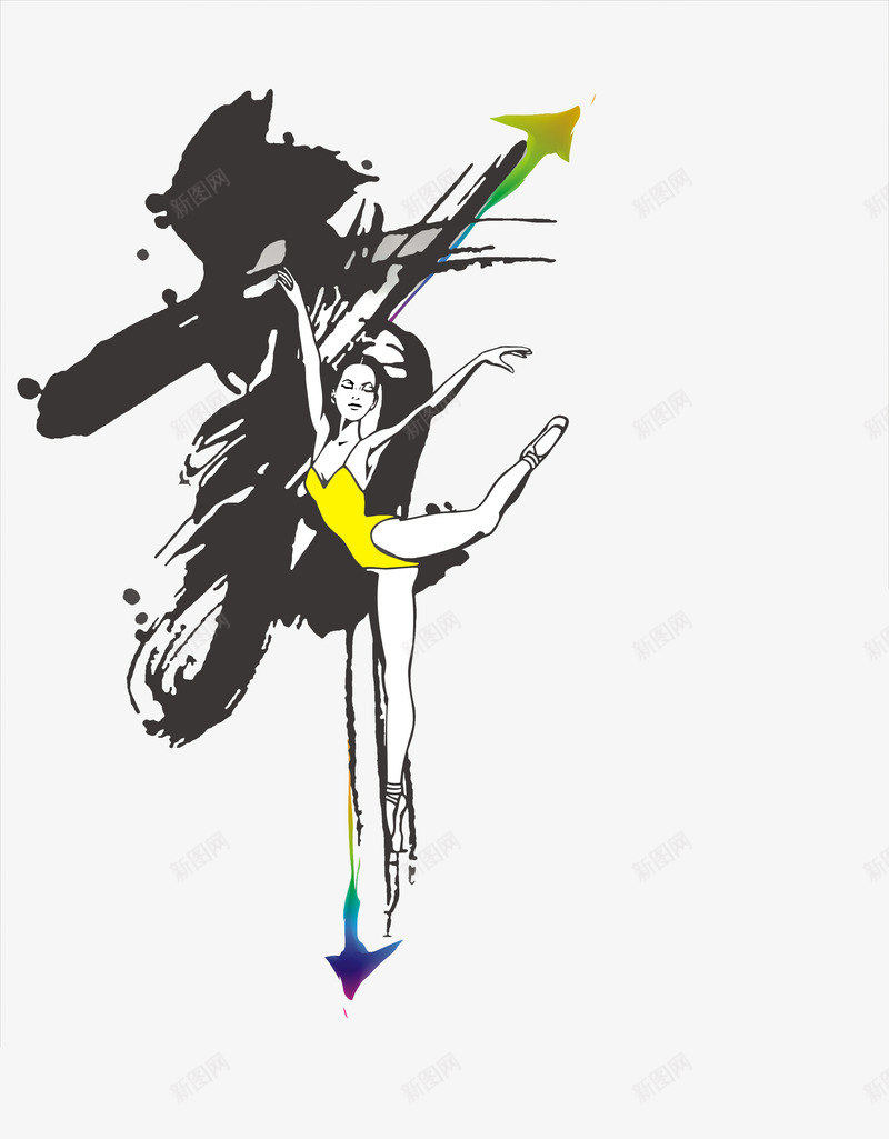 舞png免抠素材_新图网 https://ixintu.com 女孩 毛笔字 水墨 舞者