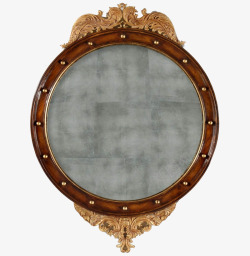 木质镜子圆形的复古实物镜高清图片
