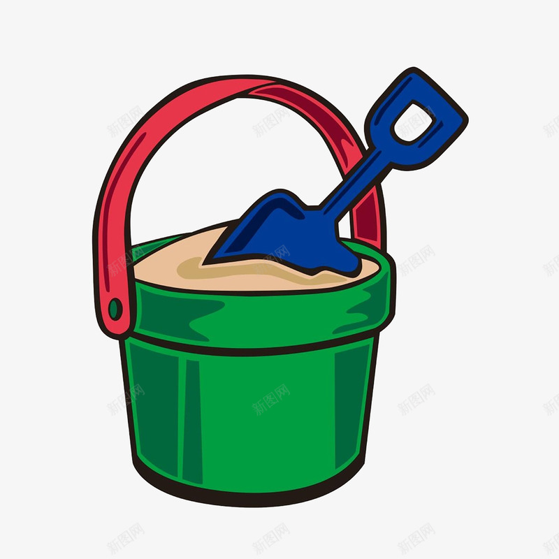 卡通沙滩桶png免抠素材_新图网 https://ixintu.com 卡通 塑料桶 水桶 沙子 铲子
