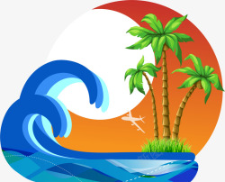 海浪椰子树背景装饰素材