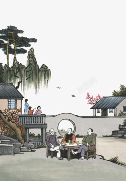 古典庭院设计中国画高清图片
