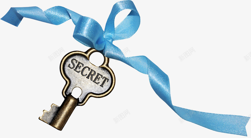 蓝色丝带系着的钥匙png免抠素材_新图网 https://ixintu.com 背景 蓝色丝带 金属质地 钥匙