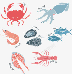 螃蟹鱼类卡通手绘手绘海鲜高清图片