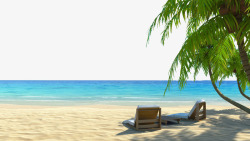 热带风光金色沙滩页数躺椅摄影高清图片