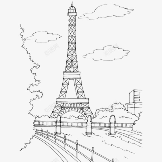 诶菲尔铁塔png免抠素材_新图网 https://ixintu.com 巴黎 手绘铁塔 简约 素描 线条 风景