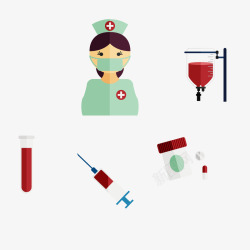 卡通风格女护士与抽血器材矢量图素材