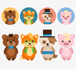 可爱的浣熊8款可爱卡通动物与头像矢量图高清图片