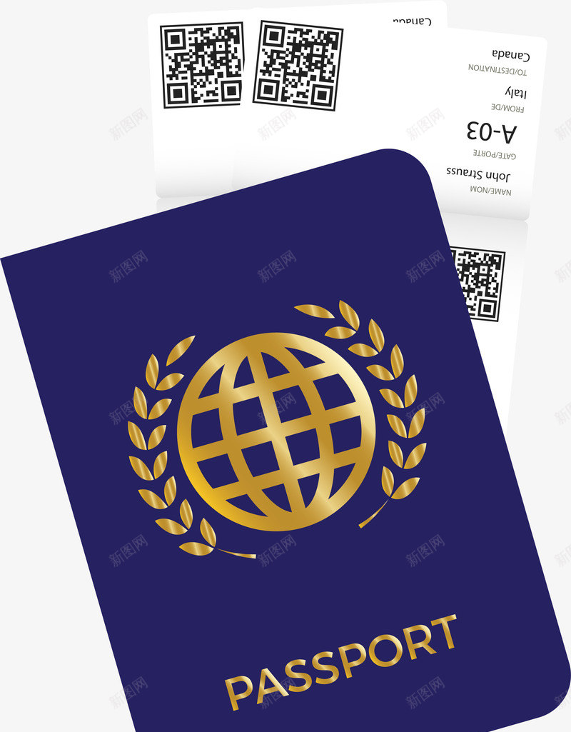 蓝色护照机票png免抠素材_新图网 https://ixintu.com 出行 卡通装饰 度假 旅行 机票 矢量图案 蓝色护照