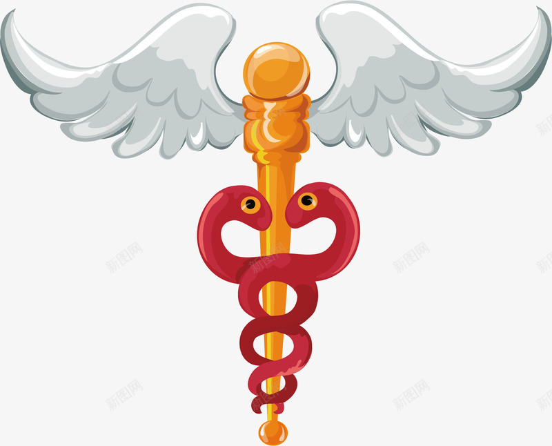 有翅膀的权杖矢量图ai免抠素材_新图网 https://ixintu.com 动物 天使的翅膀 权杖 白色 红色的蛇 金色 矢量图