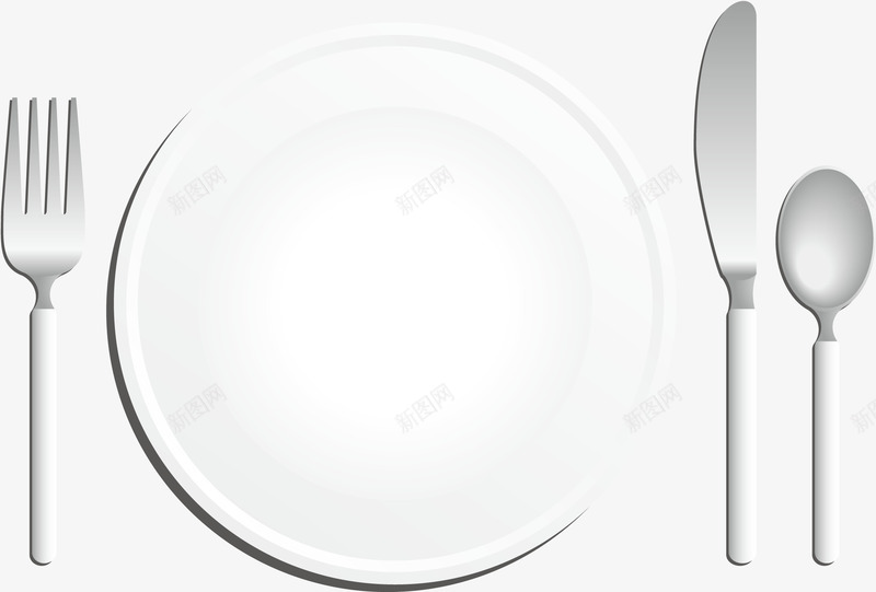 白色盘子png免抠素材_新图网 https://ixintu.com 3D 刀叉 勺子 就餐 盘子西餐餐具 逼真餐具矢量 金属 陶瓷 餐具 餐具免费png