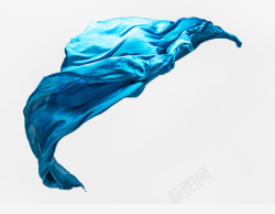 蓝色布料飞舞在空中的蓝色光洁绸缎高清图片