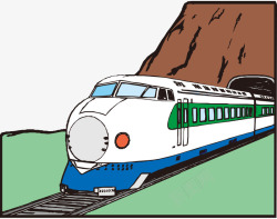 卡通手绘行驶中火车高铁高山隧道素材