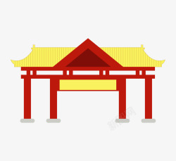 中国风卡通古建筑亭廊素材