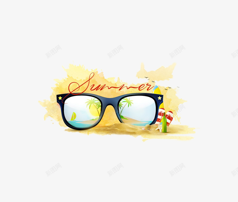 手绘沙滩眼镜png免抠素材_新图网 https://ixintu.com 卡通手绘 卡通沙滩 卡通画 卡通眼镜 手绘沙滩 手绘眼镜
