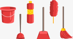 物业公司小素材红色清洁工具矢量图高清图片