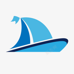 卡通帆船素材蓝色卡通帆船标签高清图片