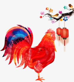悬挂的红灯笼彩色大公鸡高清图片
