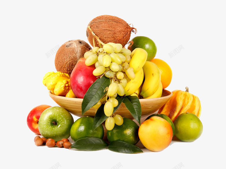 一盆新鲜的水果png免抠素材_新图网 https://ixintu.com 椰子 水果 葡萄 香蕉