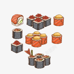 虾仁寿司手绘美味的海鲜寿司高清图片
