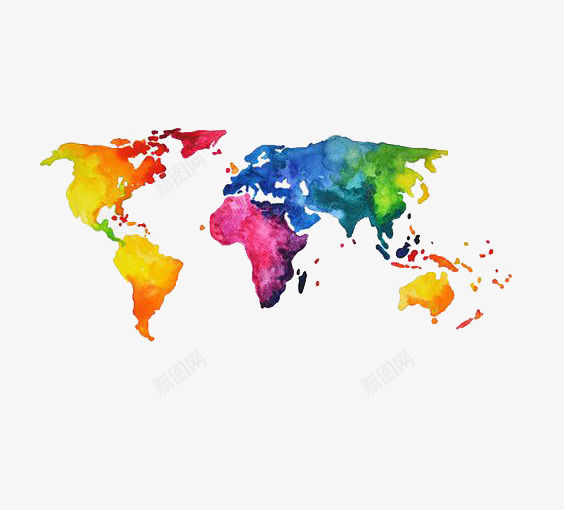 水彩世界地图png免抠素材_新图网 https://ixintu.com 创意地图 地图免扣PNG 地图插画 地图装饰 彩色 水彩 渐变色 设计