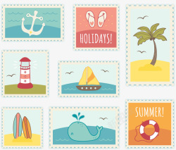 夏季小清新度假邮票素材